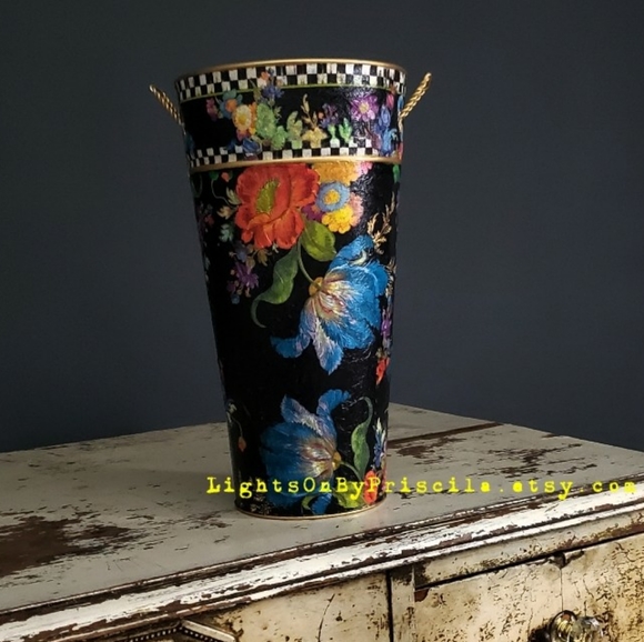Mackenzie Childs Paper Decoupage Art in Vase - Picture 1 of 10
